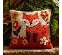 WallustrioaW Latch Hook Kit for Cushion Making,Foxes and Flowers,Complete DIY Craft Kit with Yarn, Hook Tool & Guide,Stress Relief Art Project for Adults/Teens,17x17in