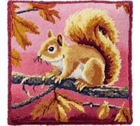 WallustrioaW Latch Hook Kit for Cushion Making,Squirrel on the Branch,Complete DIY Craft Kit with Yarn, Hook Tool & Guide,Stress Relief Art Project for Adults/Teens,17x17in