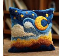 WallustrioaW Latch Hook Kit Pillow for Adults and Beginners Cushion Cover Pillowcase Embroidery Kit Embroidery Starry Sky 43×43Cm