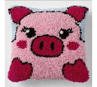 WallustrioaW Latch Hook Kit,Pink Pig,Latch Hook Kits Pillow for Adults Embroidery Pattern Printed Canvas Creativity Crochet Gift,17x17in