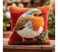 WallustrioaW Latch Hook Kit,Robin,Latch Hook Kits Pillow for Adults Embroidery Pattern Printed Canvas Creativity Crochet Gift,17x17in