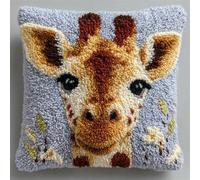 WallustrioaW Latch Hook Kits 17x17in,Latch Hook Cushion Kits,Animal Giraffe,DIY Cross Stitch Sofa Cushion Cover for Adults,Christmas/Birthday Gifts43x43cm