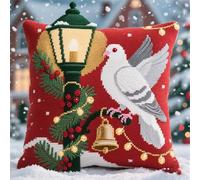 WallustrioaW Latch Hook Kits 17x17in,Latch Hook Cushion Kits,Birds Under Christmas Street Lights,DIY Cross Stitch Sofa Cushion Cover for Adults,Christmas/Birthday Gifts43x43cm