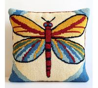 WallustrioaW Latch Hook Kits for Adults 17x17in,Animal Dragonfly DIY Latch Hook Pillow Kit Pre-Printed Cross-Stitch Embroidery Cushion for Home Sofa Decoration