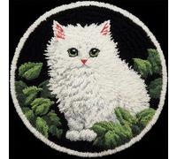 WallustrioaW Latch Hook Kits for Adults,Animal White cat,Latch Hook Rug Kit,Carpet Embroidery Needlework,Tapestry Kits for Home Decoration,50x50cm