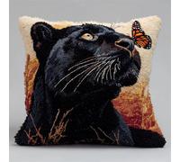 WallustrioaW Latch Hook Kits for Adults,Butterfly and Black Panther,DIY Latch Hook kit Cushion Throw Pillow Embroidery Craft for Beginner Christmas,Birthday Gifts,17x17in