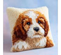 WallustrioaW Latch Hook Kits for Adults,Charles Spaniel,DIY Latch Hook kit Cushion Throw Pillow Embroidery Craft for Beginner Christmas,Birthday Gifts,17x17in