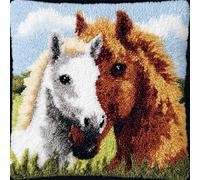 WallustrioaW Latch Hook Kits for Adults Kids,Animal Couple Horse,DIY Latch Hook Pillow Kit Pre-Printed Cross-Stitch Embroidery Cushion for Home Sofa Decoration 17x17in