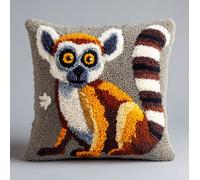 WallustrioaW Latch Hook Kits for Adults Kids,Animal Ring-Tailed Lemur,DIY Latch Hook Pillow Kit Pre-Printed Cross-Stitch Embroidery Cushion for Home Sofa Decoration 17x17in