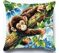 WallustrioaW Latch Hook Kits for Adults Kids DIY Monkey on a Branch,DIY Pillow Cover Making Kits with Color Preprinted Canvas for Home Decoration Festival/Gift,17x17inch