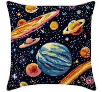 WallustrioaW Latch Hook Kits for Adults Kids DIY,Planetary Universe Landscape,Pillow Cover Making Kits Color Preprinted Canvas for Home Decoration Festival/Gift,17x17inch