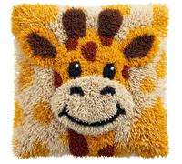 WallustrioaW Latch Hook Kits for Adults,Smiling Giraffe,DIY Latch Hook kit Cushion Throw Pillow Embroidery Craft for Beginner Christmas,Birthday Gifts,17x17in