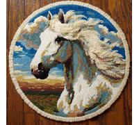 WallustrioaW Latch Hook Kits for Kids and Adults,Horses Under the Blue Sky,DIY Latch Hook Rug Kit,Carpet Making Crochet Needlework Crafts for Home Decor,50x50cm