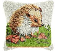 WallustrioaW Latch Hook Kits Latch Hook Cushion Kits,Animal Hedgehog and Flowers,DIY Latch Hook Kits Pillow Printed Cushion Embroidery Needlework Craft Embroidery Kit,17x17inch