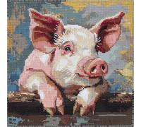 WallustrioaW Latch Hook Kits Latch Hook Cushion Kits,Animal Pink Pig,DIY Latch Hook Kits Pillow Printed Cushion Embroidery Needlework Craft Embroidery Kit,17x17inch