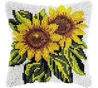 WallustrioaW Latch Hook Kits Latch Hook Cushion Kits,Flower Sunflower,DIY Latch Hook Kits Pillow Printed Cushion Embroidery Needlework Craft Embroidery Kit,17x17inch