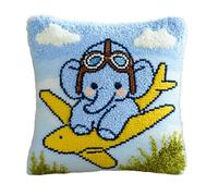 WallustrioaW Latch Hook Kits Pillow Animal Baby Elephant Pillowcase Sewing Making Kits DIY Crochet Yarn Kits Cross Stitch Embroidery Kits for Adults Kids Craft Carpet Making Kit 43Cmx43Cm