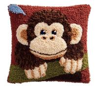 WallustrioaW Latch Hook Kits Pillow,Animal Monkey.jpg,Printed Canvas Cushion DIY Kit Embroidery Pillowcase Rug Cover Home Sofa Christmas Decoration,17x17in