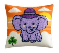 WallustrioaW Latch Hook Kits Pillow Baby Elephant Pillowcase Sewing Making Kits DIY Crochet Yarn Kits Cross Stitch Embroidery Kits for Adults Kids Craft Carpet Making Kit 43Cmx43Cm