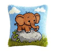 WallustrioaW Latch Hook Kits Pillow Baby Elephant Pillowcase Sewing Making Kits DIY Crochet Yarn Kits Cross Stitch Embroidery Kits for Adults Kids Craft Carpet Making Kit 43Cmx43Cm