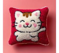 WallustrioaW Latch Hook Kits Pillow Cat Crochet Yarn Cushion Colour Pre-Printed Canvas Rug Needlework DIY Pillowcase Hook and Latch Kit Home Arts Crafts Sofa Decoration 43X43Cm/17X17 Inch