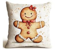 WallustrioaW Latch Hook Kits Pillow DIY Christmas,Cute Gingerbread Man,Rug Crochet Hook Cushion Making Kits with Preprinted Pattern DIY Handmade Home Sofa Cushion Kits Decor,17x17inch
