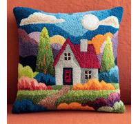 WallustrioaW Latch Hook Kits Pillow for Adults,Cartoon Village