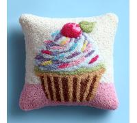 WallustrioaW Latch Hook Kits Pillow for Adults,Cupcake,Pre-Printed Patterns Pillowcase Needlework Crochet Yarns Latch Hooking Cushion for Sofa Decor,17x17in