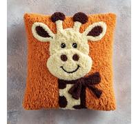 WallustrioaW Latch Hook Kits Pillow for Adults,Giraffe with a Bow,Pre-Printed Patterns Pillowcase Needlework Crochet Yarns Latch Hooking Cushion for Sofa Decor,17x17in