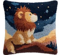 WallustrioaW Latch Hook Kits Pillow Printed Cushion,Lion Under the Stars,Needlework DIY Hook Latch Kit Pillowcase Cover Home Sofa Christmas Decoration,17x17in