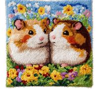 WallustrioaW Latch Hook Kits Pillow Two Hamsters Pillowcase Sewing Making Kits DIY Crochet Yarn Kits Cross Stitch Embroidery Kits for Adults Kids Craft Carpet Making Kit 43Cmx43Cm