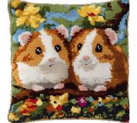 WallustrioaW Latch Hook Kits Pillow Two Hamsters Pillowcase Sewing Making Kits DIY Crochet Yarn Kits Cross Stitch Embroidery Kits for Adults Kids Craft Carpet Making Kit 43Cmx43Cm