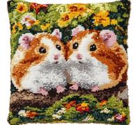 WallustrioaW Latch Hook Kits Pillow Two Hamsters Pillowcase Sewing Making Kits DIY Crochet Yarn Kits Cross Stitch Embroidery Kits for Adults Kids Craft Carpet Making Kit 43Cmx43Cm