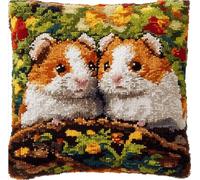 WallustrioaW Latch Hook Kits Pillow Two Hamsters Pillowcase Sewing Making Kits DIY Crochet Yarn Kits Cross Stitch Embroidery Kits for Adults Kids Craft Carpet Making Kit 43Cmx43Cm