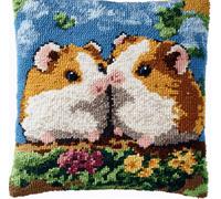 WallustrioaW Latch Hook Kits Pillow Two Hamsters Pillowcase Sewing Making Kits DIY Crochet Yarn Kits Cross Stitch Embroidery Kits for Adults Kids Craft Carpet Making Kit 43Cmx43Cm