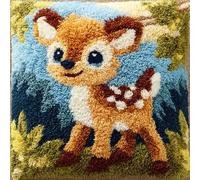 WallustrioaW Latch Hook Kits Pillowcase Embroidery Kit,Animal Deer,Latch Hook Cushion Cover for Adults and Beginners,Pillow Cover Sofa Cushion Craft,17x17inch