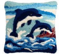 WallustrioaW Latch Hook Kits Pillowcase Embroidery Kit,Animal Dolphin,Latch Hook Cushion Cover for Adults and Beginners,Pillow Cover Sofa Cushion Craft,43x43cm