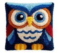 WallustrioaW Latch Hook Kits Pillowcase Embroidery Kit,Cartoon Owl 17x17inch Latch Hook Cushion Cover for Adults and Beginners,Pillow Cover Sofa Cushion Craft