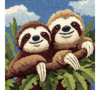 WallustrioaW Latch Hook Kits Pillowcase Embroidery Kit,Two Adorable Sloths,Latch Hook Cushion Cover for Adults and Beginners,Pillow Cover Sofa Cushion Craft,43x43cm