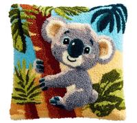 WallustrioaW Latch Hook Kits Pre Printed Color Canvas,Tropical Koala,Cushion Cover Crocheting Pillow Case Sofa Pillows Home Decor,Hand-Woven Gifts,43x43cm