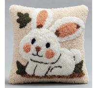 WallustrioaW Latch Hook Pillow Case Kit for Adults 17X17Inch,A Cheerful Rabbit DIY Cushion Cover Cross Stitch Embroidery 43x43cm - Home Decor Gift