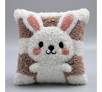 WallustrioaW Latch Hook Pillow Case Kits,A Cheerful Rabbit,DIY Latch Hook Cushion Kits,Cross Stitch Embroidery Cushion Making Home Decor,43x43cm