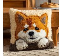 WallustrioaW Latch Hook Pillow Case Kits,Akita Inu Animal Dog,DIY Latch Hook Cushion Kits,Cross Stitch Embroidery Cushion Making Home Decor,43x43cm