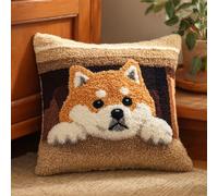 WallustrioaW Latch Hook Pillow Case Kits,Akita Inu Animal Dog,Embroidery Kits DIY Latch Hook for Aadults Cross Stitch Cushion,17x17in