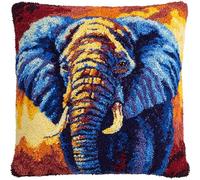 WallustrioaW Latch Hook Pillow Case Kits,Animal Elephant,Embroidery Kits DIY Latch Hook for Aadults Cross Stitch Cushion,17x17in