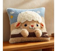 WallustrioaW Latch Hook Pillow Case Kits,Animal Lamb,Embroidery Kits DIY Latch Hook for Aadults Cross Stitch Cushion,17x17in