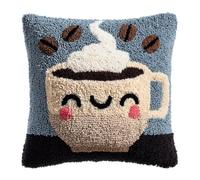 WallustrioaW Latch Hook Pillow Case Kits,Cartoon Smiley face Coffee Cup,Embroidery Kits DIY Latch Hook for Aadults Cross Stitch Cushion,17x17in
