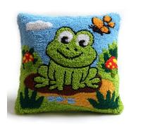 WallustrioaW Latch Hook Pillow Case Kits,Frog and Butterfly 17X17 Inch Latch Hook Cushion Cover Kit,Knitting Kits Cushion for Adults Rug Making Kit for Starters