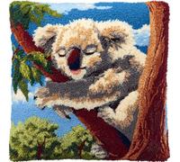 WallustrioaW Latch Hook Pillow Case Kits,Koala Animals,Embroidery Kits DIY Latch Hook for Aadults Cross Stitch Cushion,17x17in