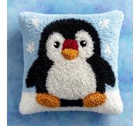 WallustrioaW Latch Hook Pillow Case Kits,Penguin 17X17 Inch Latch Hook Cushion Cover Kit,Knitting Kits Cushion for Adults Rug Making Kit for Starters